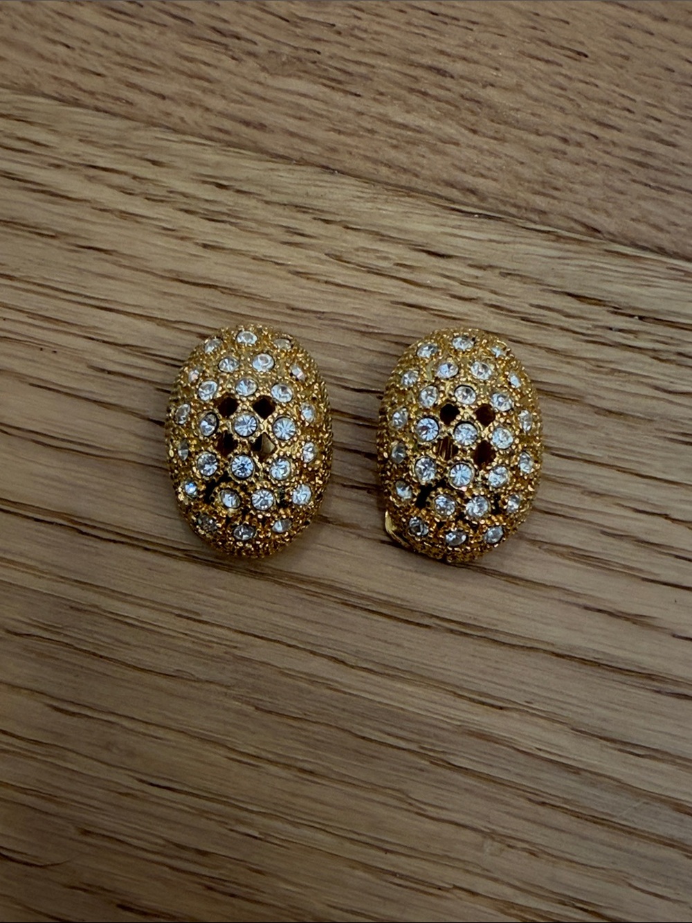 Vintage Gold Crystal Pave Dome Clip-On Earrings - Classic Women's Jewelry